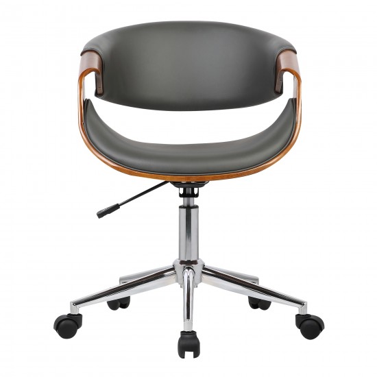 Geneva Office Chair in Chrome finish with Gray Faux Leather & Walnut Veneer Arms