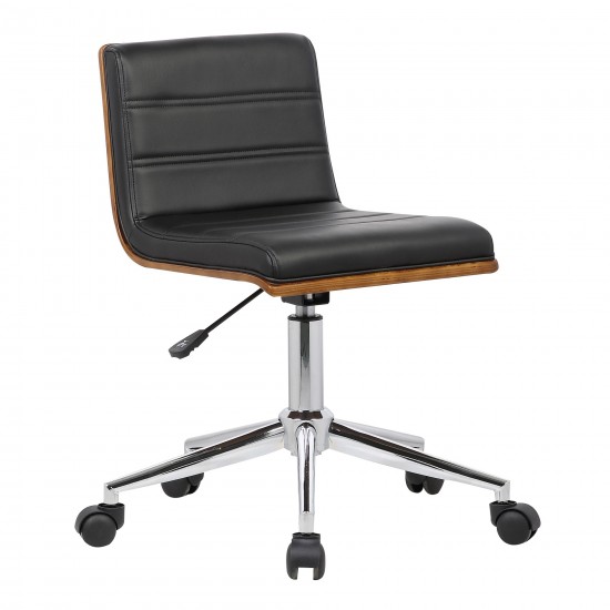 Bowie Office Chair in Chrome finish with Black Faux Leather & Walnut Veneer Back