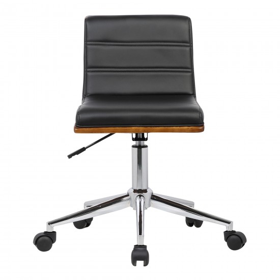 Bowie Office Chair in Chrome finish with Black Faux Leather & Walnut Veneer Back