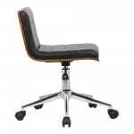 Bowie Office Chair in Chrome finish with Black Faux Leather & Walnut Veneer Back