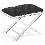 Cody Modern and Contemporary Tufted Ottoman in Black Velvet with Acrylic Legs