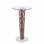 Crystal Bar Table w/ Walnut Veneer column and Brushed Stainless Steel finish