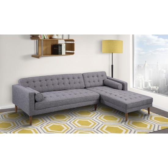 Element Right-Side Chaise Sectional in Dark Gray Linen and Walnut Legs