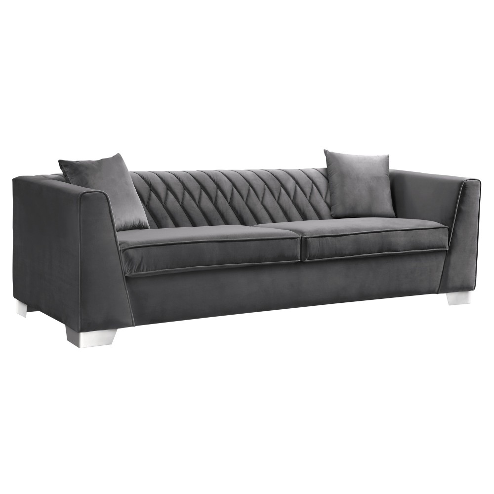 Cambridge Contemporary Sofa in Brushed Stainless Steel and Dark Gray Velvet Cambridge Contemporary Sofa in Brushed Stainless Steel and Dark Gray Velvet