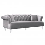 Elegance Contemporary Sofa in Gray Velvet with Acrylic Legs