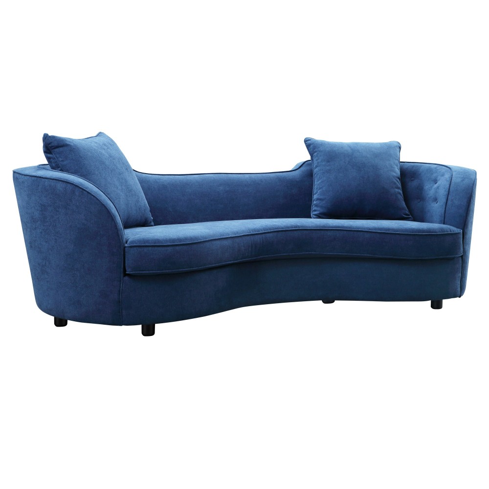 Palisade Contemporary Sofa in Blue Velvet with Brown Wood Legs