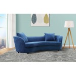 Palisade Contemporary Sofa in Blue Velvet with Brown Wood Legs