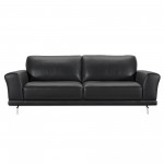 Everly Sofa in Genuine Black Leather w/ Brushed Stainless Steel Legs