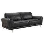 Everly Sofa in Genuine Black Leather w/ Brushed Stainless Steel Legs