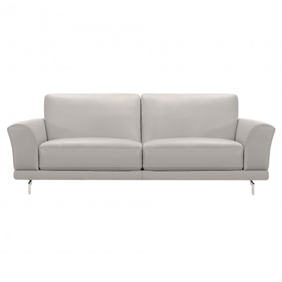 Everly Sofa in Genuine Dove Gray Leather w/ Brushed Stainless Steel Legs