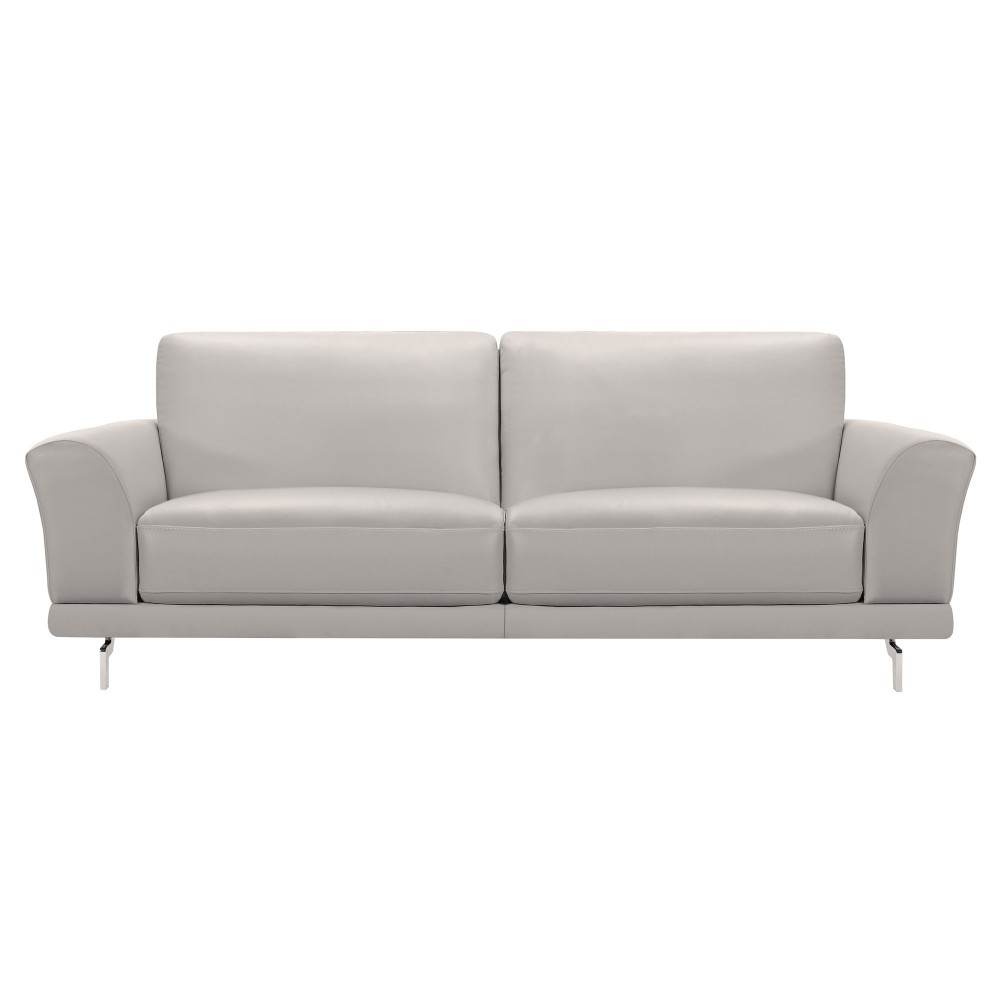 Everly Sofa in Genuine Dove Gray Leather w/ Brushed Stainless Steel Legs