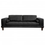 Wynne Contemporary Sofa in Genuine Black Leather with Brown Wood Legs