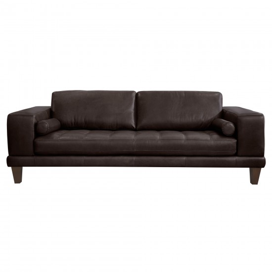 Wynne Contemporary Sofa in Genuine Espresso Leather with Brown Wood Legs