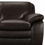 Zanna Contemporary Sofa in Genuine Dark Brown Leather with Brown Wood Legs