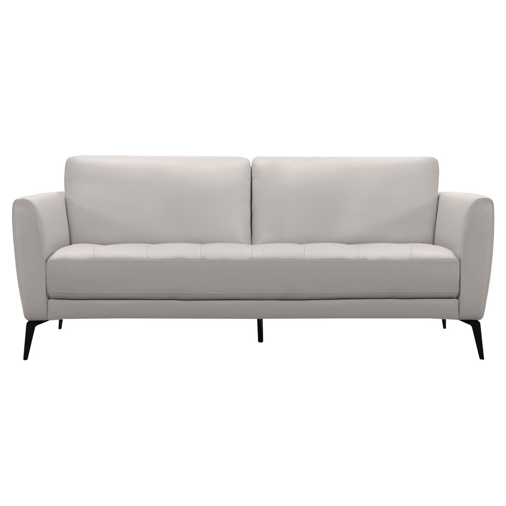 Hope Contemporary Sofa in Genuine Dove Gray Leather with Black Metal Legs