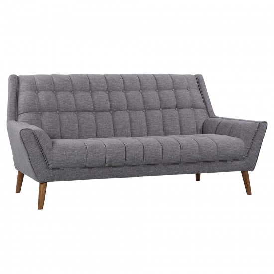 Cobra Mid-Century Modern Sofa in Dark Gray Linen and Walnut Legs