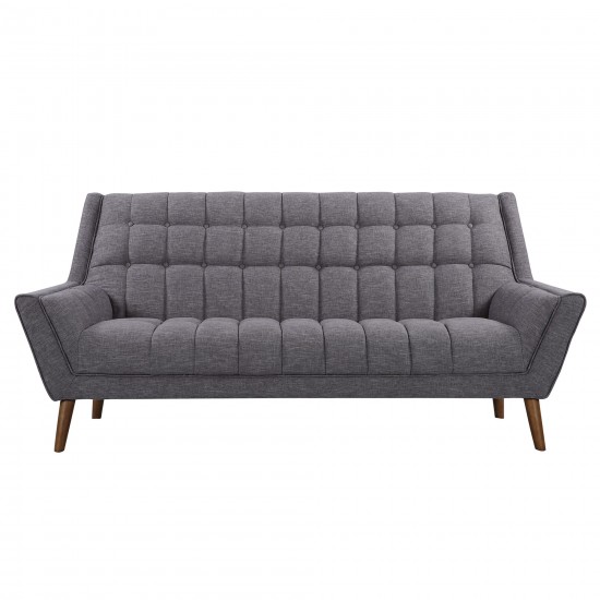 Cobra Mid-Century Modern Sofa in Dark Gray Linen and Walnut Legs