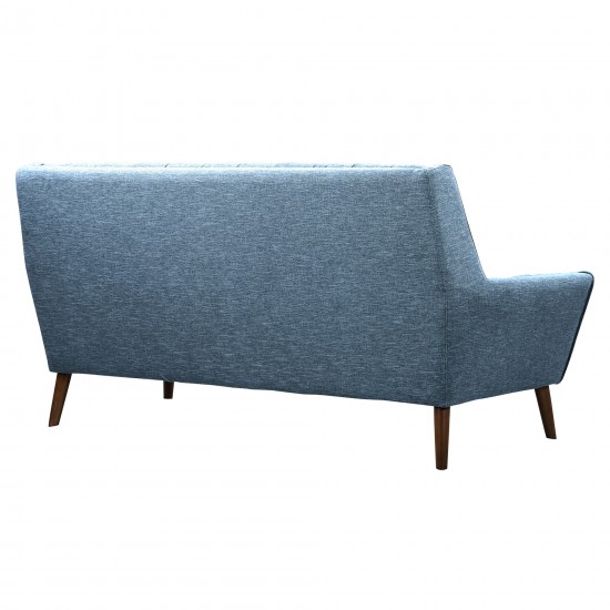 Cobra Mid-Century Modern Sofa in Blue Linen and Walnut Legs