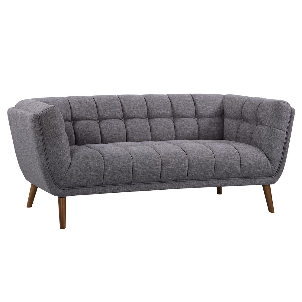 Phantom Mid-Century Modern Sofa in Dark Gray Linen and Walnut Legs