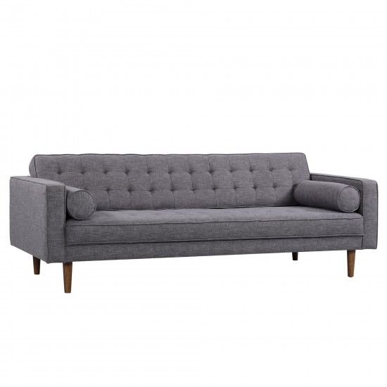 Element Mid-Century Modern Sofa in Dark Gray Linen and Walnut Legs