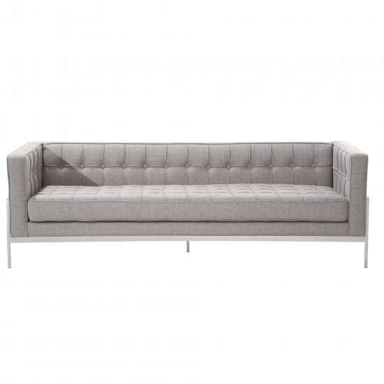 Andre Contemporary Sofa In Gray Tweed and Stainless Steel