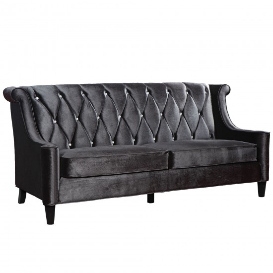 Barrister Sofa In Black Velvet With Crystal Buttons