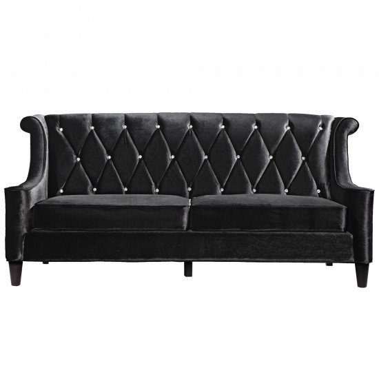 Barrister Sofa In Black Velvet With Crystal Buttons