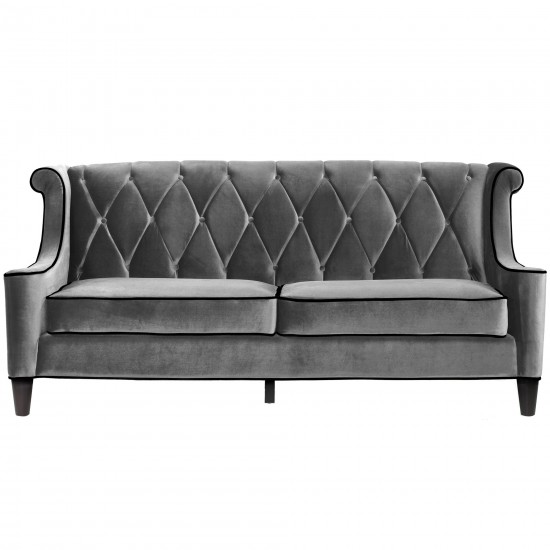 Barrister Sofa In Gray Velvet With Black Piping