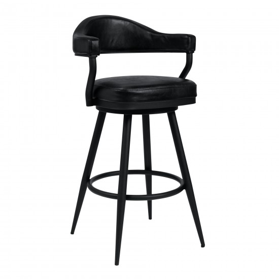 Justin 26" Counter Height Swivel Black Faux Leather Bar Stool