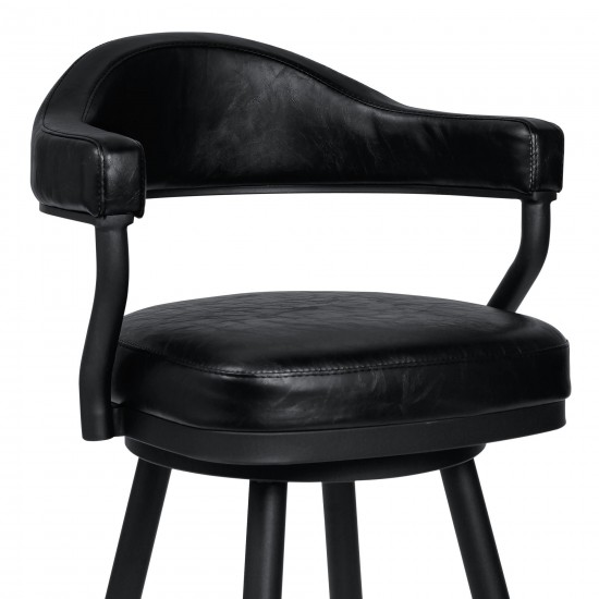 Justin 26" Counter Height Swivel Black Faux Leather Bar Stool