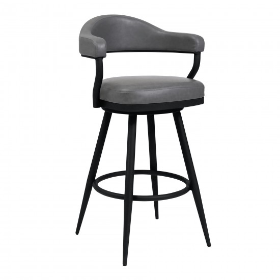 Justin 26" Counter Height Swivel Grey Faux Leather Bar Stool w/ Black Metal Legs