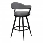 Justin 26" Counter Height Swivel Grey Faux Leather Bar Stool w/ Black Metal Legs