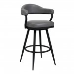 Justin 30" Bar Height Swivel Grey Faux Leather Bar Stool with Black Metal Legs