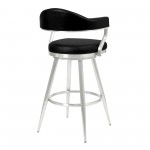 Justin 30" Bar Height Barstool in Brushed Stainless Steel and Black Faux Leather