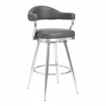 Justin 26" Counter Height Swivel Vintage Grey Faux Leather Bar Stool