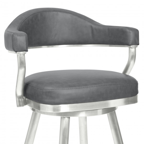 Justin 30" Bar Height Swivel Vintage Grey Faux Leather Bar Stool