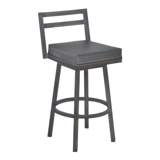 Moniq 30" Bar Height Metal Swivel Barstool in Gray Faux Leather