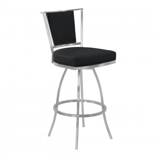 Delhi 30" Bar Height Metal Swivel Barstool in Black Faux Leather