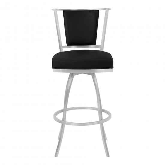 Delhi 30" Bar Height Metal Swivel Barstool in Black Faux Leather