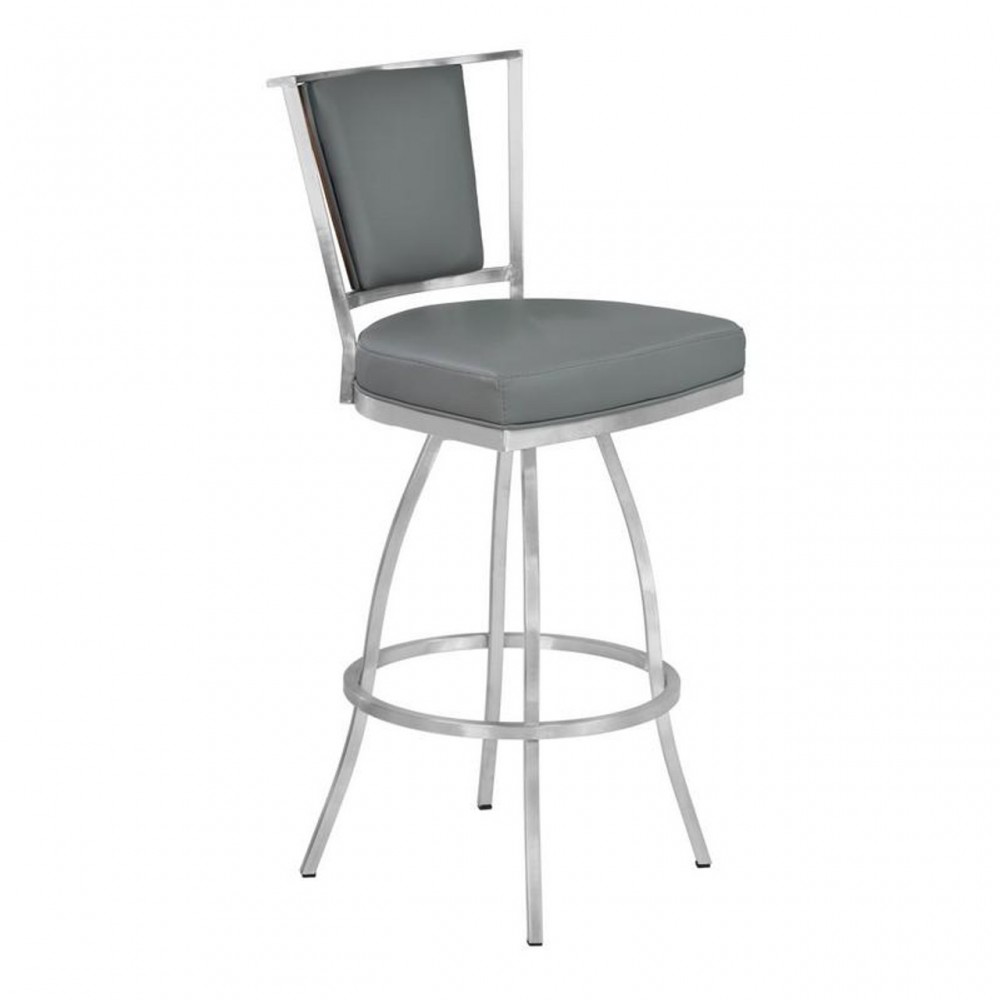 Delhi 26" Counter Height Metal Barstool in Gray Faux Leather