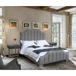 Camelot Contemporary Queen Bed with Polished Stainless Steel and Gray Fabric