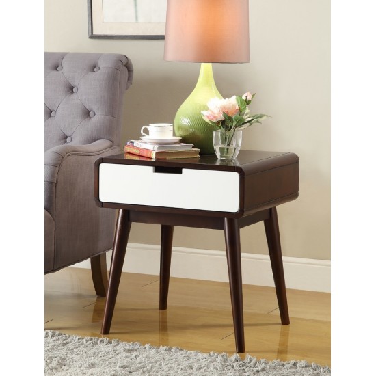 ACME Christa End Table (USB Charging Dock), Espresso & White