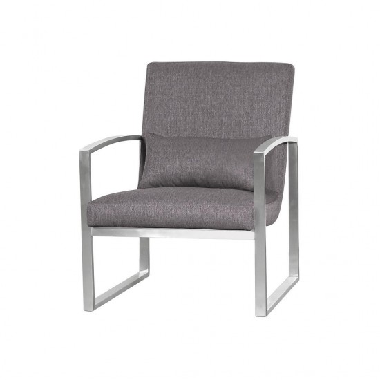 Leonard Contemporary Accent Chair in Brushed Stainless Steel with Gray Fabric