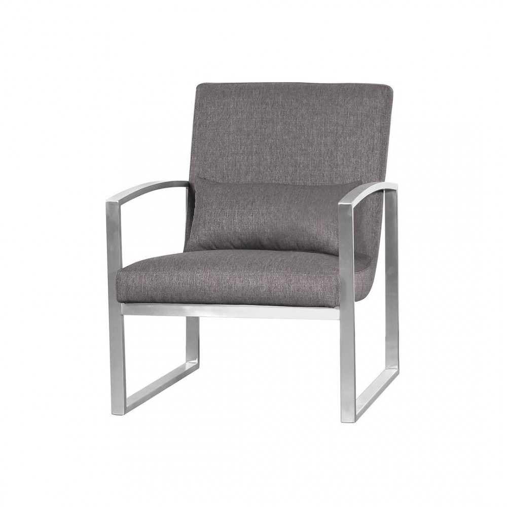 Leonard Contemporary Accent Chair in Brushed Stainless Steel with Gray Fabric