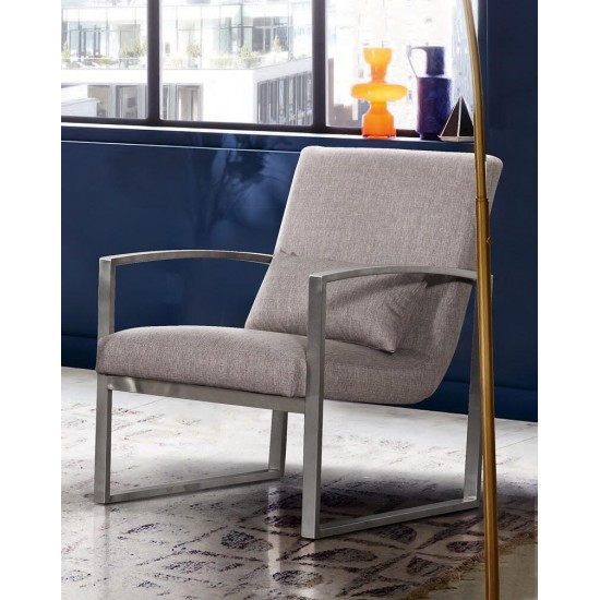 Leonard Contemporary Accent Chair in Brushed Stainless Steel with Gray Fabric