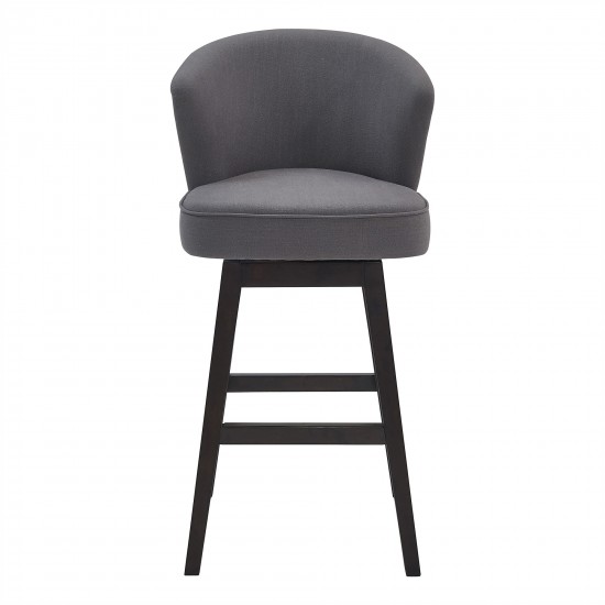 Brandy 26" Counter Height Swivel Grey Fabric and Espresso Wood Bar Stool