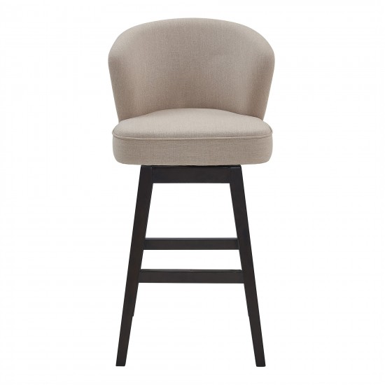 Brandy 26" Counter Height Swivel Tan Fabric and Espresso Wood Bar Stool