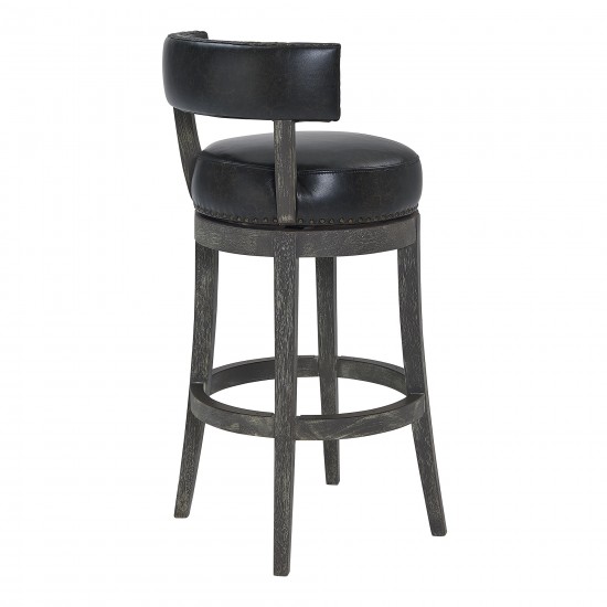 Corbin 30" Bar Height Swivel Onyx Faux Leather and American Grey Wood Bar Stool