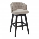 Celine 30" Bar Height Swivel Tan Fabric and Espresso Wood Bar Stool