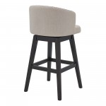 Celine 30" Bar Height Swivel Tan Fabric and Espresso Wood Bar Stool